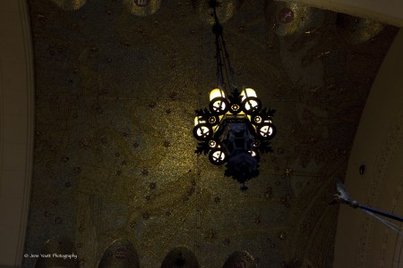 ceiling of Williamsburg bank clandelier